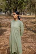 Sage Green Hand Embroidered Cotton Kurta Set (set of 2)
