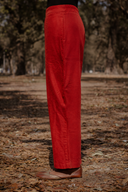 Rust Red Cotton Flared Pants