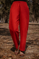 Rust Red Cotton Flared Pants