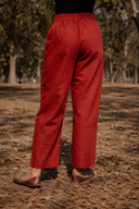 Rust Red Cotton Flared Pants