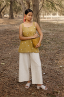Mustard Cotton Woven Buti Sleeveless Top