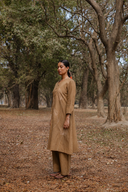Mud Brown Hand Embroidered Cotton Kurta Set (set of 2)