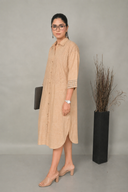 Beige Hand Embroidered Handloom Antifit Dress