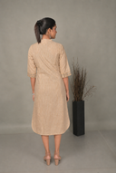 Beige Hand Embroidered Handloom Antifit Dress
