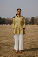 Yellow Hand Embroidered Cotton Shirt