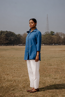 Blue Hand Embroidered Cotton Shirt