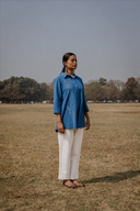 Blue Hand Embroidered Cotton Shirt