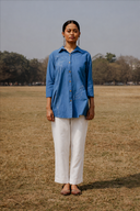 Blue Hand Embroidered Cotton Shirt
