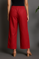 Red Handloom Cotton Flared Pants