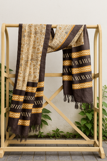 Beige Tassar Dupatta with Hand Block Printing