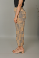 Beige Checks Handloom Cotton Flared Pants
