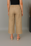 Beige Checks Handloom Cotton Flared Pants