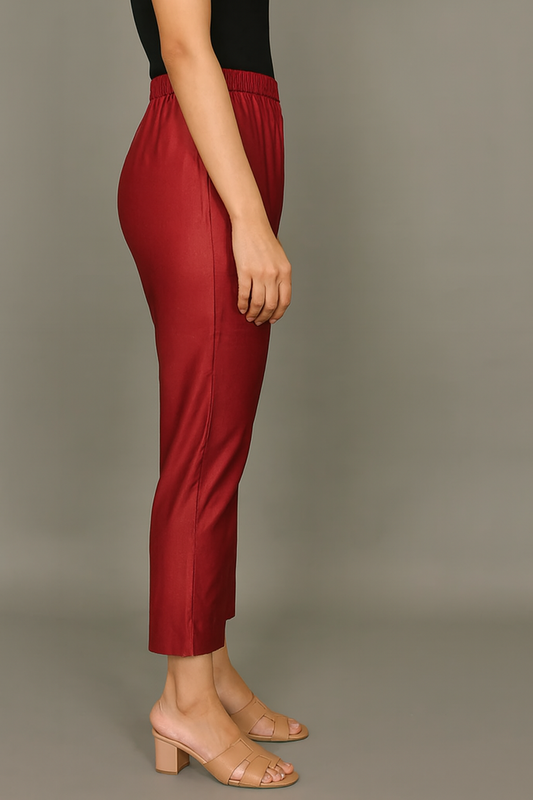 Maroon Silk Slub Regular Fit Pants
