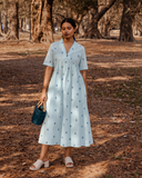 Powder Blue Cotton Woven Buti A-line Dress