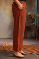 Brown Geometric Hand Embroidered Handloom Cotton Kurta Set (set of 2)