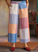 Red-White-Grey Checks Handloom Cotton Flared Pants