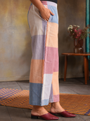 Red-White-Grey Checks Handloom Cotton Flared Pants