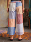 Red-White-Grey Checks Handloom Cotton Flared Pants