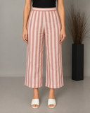 White-Red Striped Cotton Flared Pants
