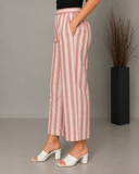 White-Red Striped Cotton Flared Pants
