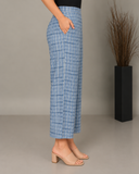 Blue Checks Handloom Cotton Flared Pants