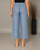 Blue Checks Handloom Cotton Flared Pants