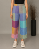Purple-Blue Pastel Checks Handloom Cotton Flared Pants