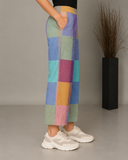 Purple-Blue Pastel Checks Handloom Cotton Flared Pants