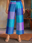 Pink-Purple Checks Handloom Cotton Flared Pants