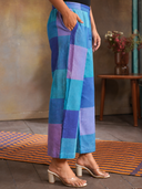 Pink-Purple Checks Handloom Cotton Flared Pants