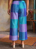 Pink-Purple Checks Handloom Cotton Flared Pants