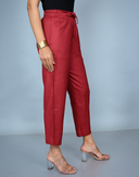 Red Silk Slub Flared Pants