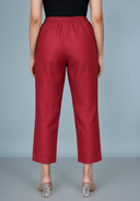 Red Silk Slub Flared Pants