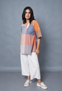 Red-White-Grey Checks Handloom Cotton Antifit Top