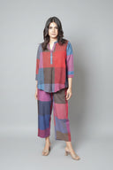 Red-Blue Checks Handloom Cotton Antifit Co-ord Set with Button Detailing (set of 2)