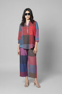 Red-Blue Checks Handloom Cotton Antifit Co-ord Set with Button Detailing (set of 2)