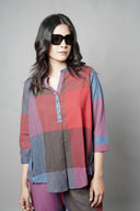 Red-Blue Checks Handloom Cotton Antifit Co-ord Set with Button Detailing (set of 2)