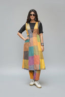 Mustard Multicolour Checks Handloom Cotton Long Overlay