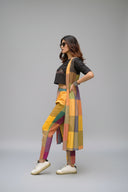 Mustard Multicolour Checks Handloom Cotton Long Overlay