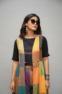 Mustard Multicolour Checks Handloom Cotton Long Overlay