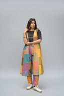 Mustard Multicolour Checks Handloom Cotton Long Overlay