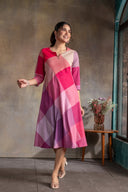 Pink-White Checks Handloom Cotton Bias Dress
