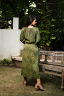 Green Ajrakh Block-Printed Modal Silk Long Dress