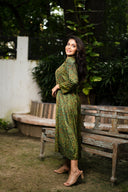 Green Ajrakh Block-Printed Modal Silk Long Dress