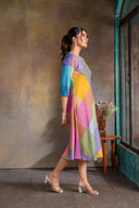 Purple-Blue Pastel Checks Handloom Cotton Bias Dress