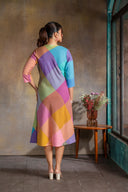 Purple-Blue Pastel Checks Handloom Cotton Bias Dress