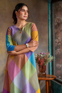 Purple-Blue Pastel Checks Handloom Cotton Bias Dress