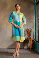 Lime Checks Handloom Cotton Rounded Hem A-line Kurta