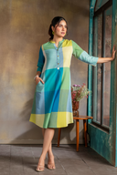 Lime Checks Handloom Cotton Rounded Hem A-line Kurta