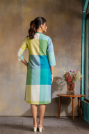 Lime Checks Handloom Cotton Rounded Hem A-line Kurta